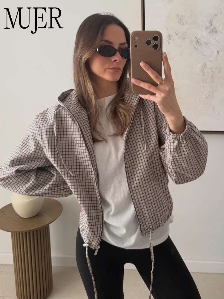 Varsity Jacket Wool - Женская клетчатая куртка с капюшоном, осенняя