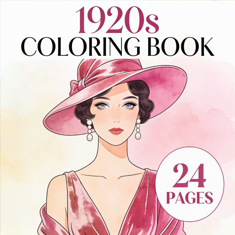 Vintage Fashion Coloring Pages - Книга-раскраска 1920-х годов, 24 страницы, винтажная